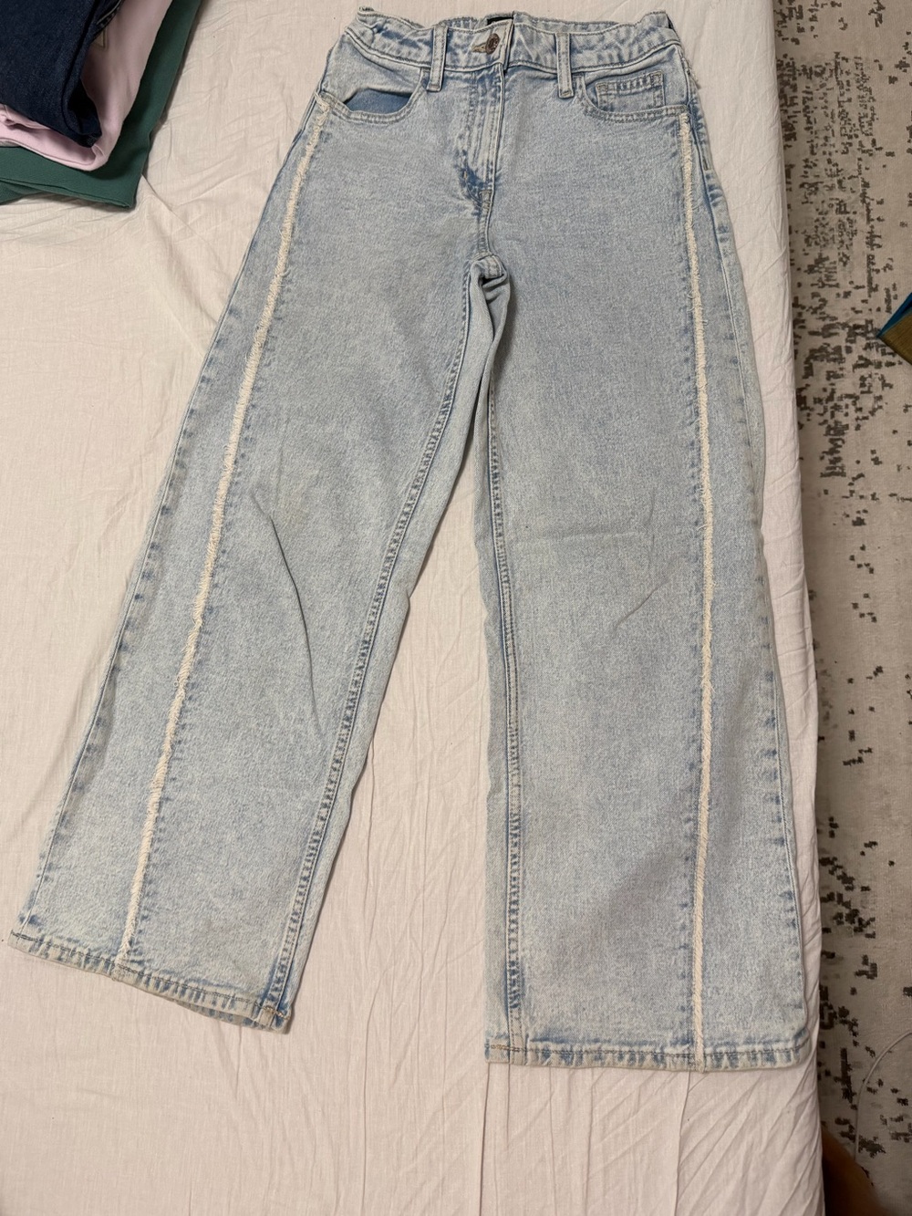 GAP Light Blue High-Rise Wide Leg Jeans with Frayed Side Seams
